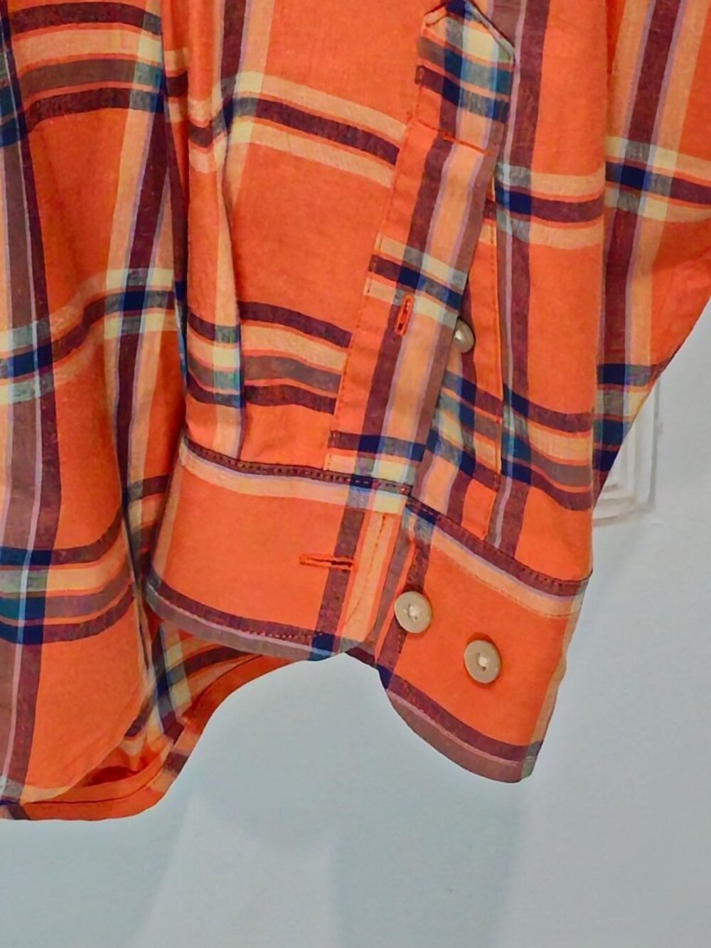 Haggar Forever New Mens L/G Orange Plaid Button-Up Shirt Fade-Resistant Wrinkle - Picture 4 of 13